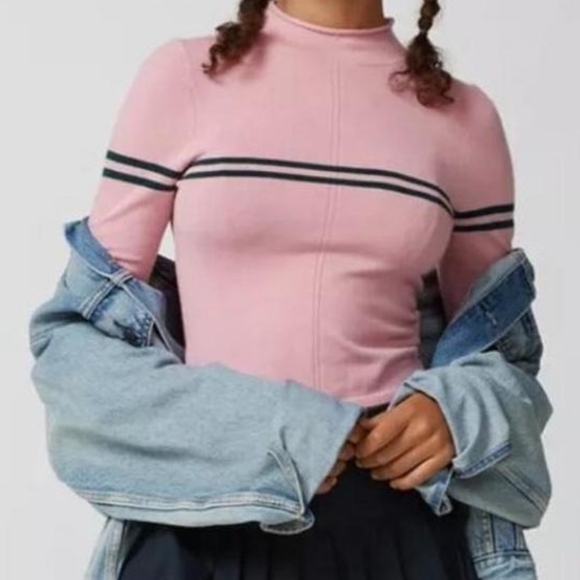 Urban Outfitters Sweaters - Urban Outfitters Angelo Mock Neck Sweater Pink Green Medium Stripe Knit Top